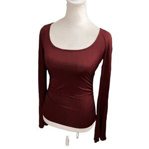 Intimately Free People Burgundy Lace Back Long Sleeve Top Size XS